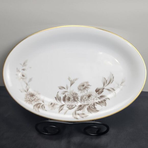 Noritake Japan 5142 LASALLE 12" Brown & White Oval Serving Platter w/ Gold Trim - Picture 1 of 7